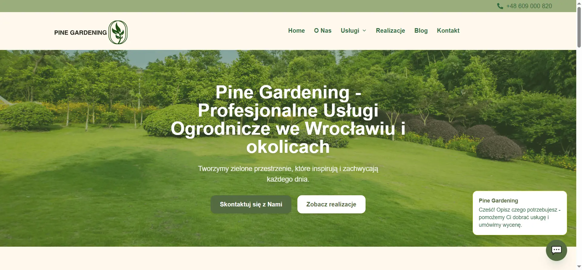Strona internetowa dla firmy ogrodniczej — realizacja Pine Gardening Wrocław